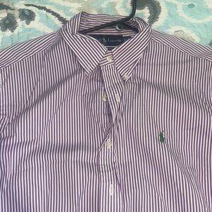 Ralph Lauren Purple and White Striped Button-Down Shirt
